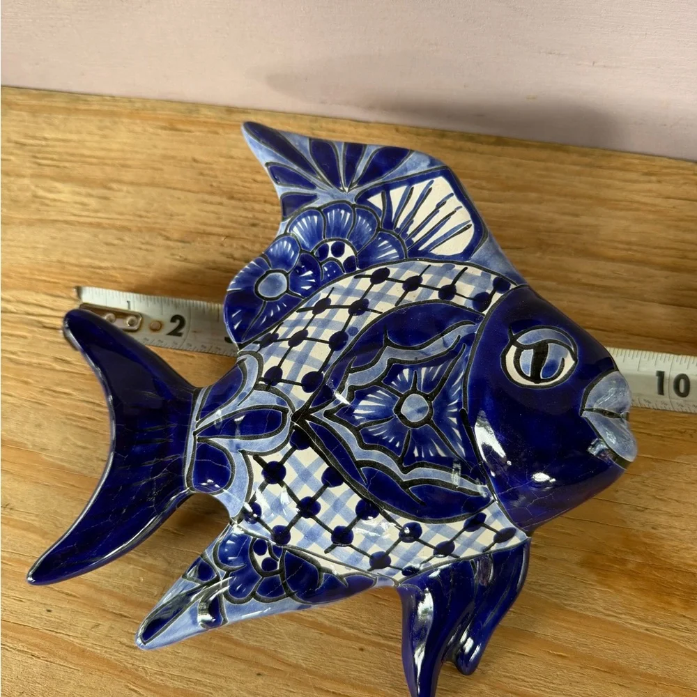 Blue Talavera Fish Wall Accent - Decorative Fish Sculpture